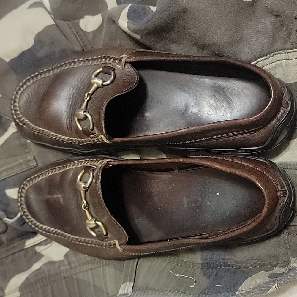 Brown Leather Loafers with Gold Detail